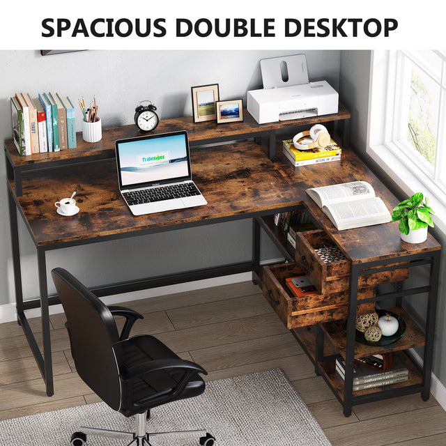L-shaped desk overhead layout view