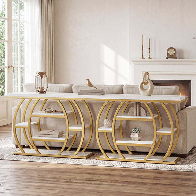 41 inch Gold Console Table marble top closeup