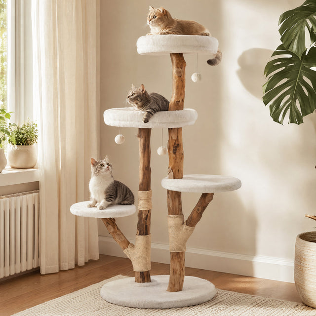 59 inch Solid Wood Cat Tree Scratching Post Perches Toy Balls main
