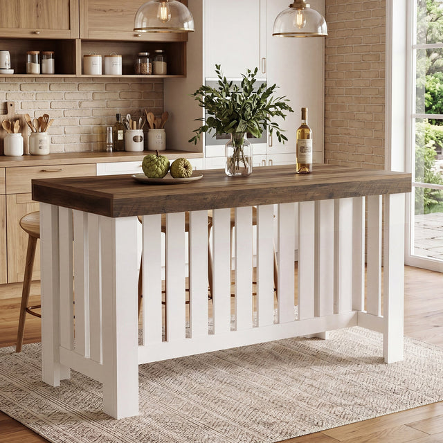 55 inch Kitchen Island Farmhouse Stationary Table Sturdy Base