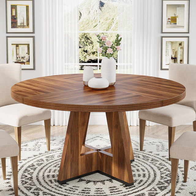 47" Round Dining Table for 4-6, Farmhouse Kitchen Table Table for Dining Room