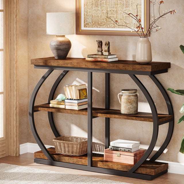 41 inch 3-Tier Console Table arched metal frame
