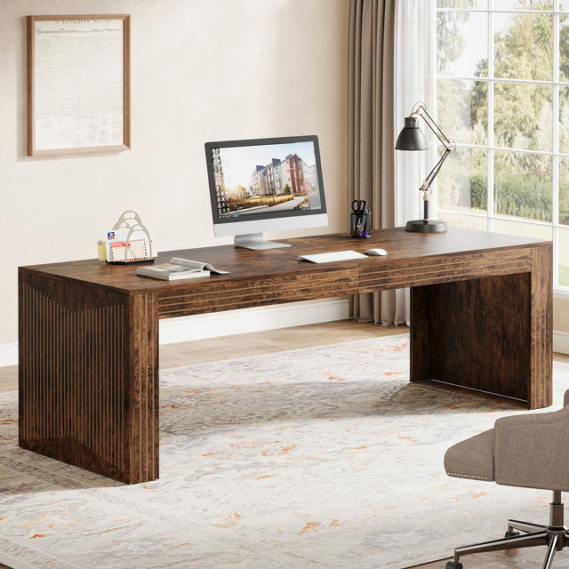 79 inch Two Person Desk Vintage Brown
