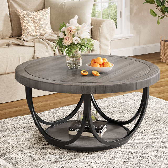 31.5 inch round coffee table gray and black variant