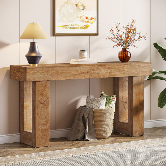 63 inch Rustic Sofa Table wood grain detail
