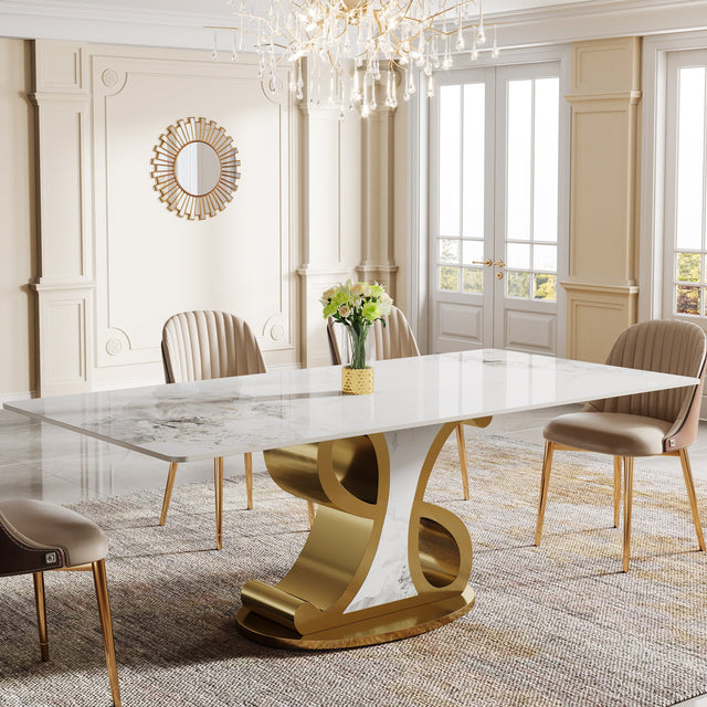 White Gold Sintered Stone Dining Table