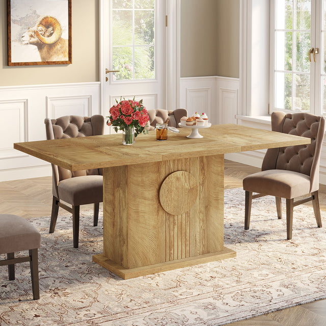 55" Rectangular Dining Table, Farmhouse Wood Kitchen Table for 4 to 6 People