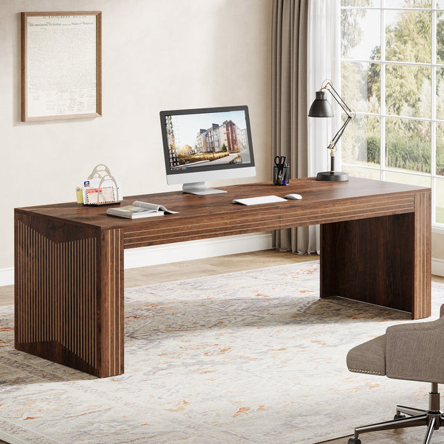 79 inch Two Person Desk Rustic Brown