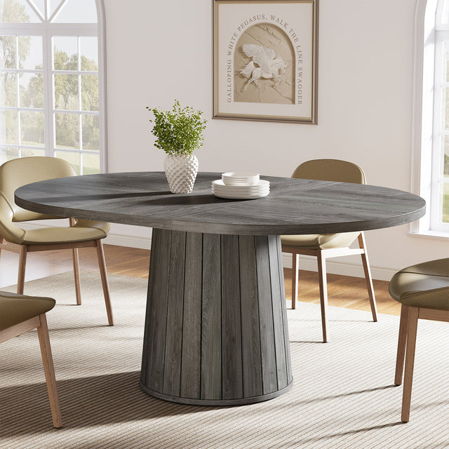 55" Dining Table, Oval Kitchen Dinner Table with Cylindrical Pedestal