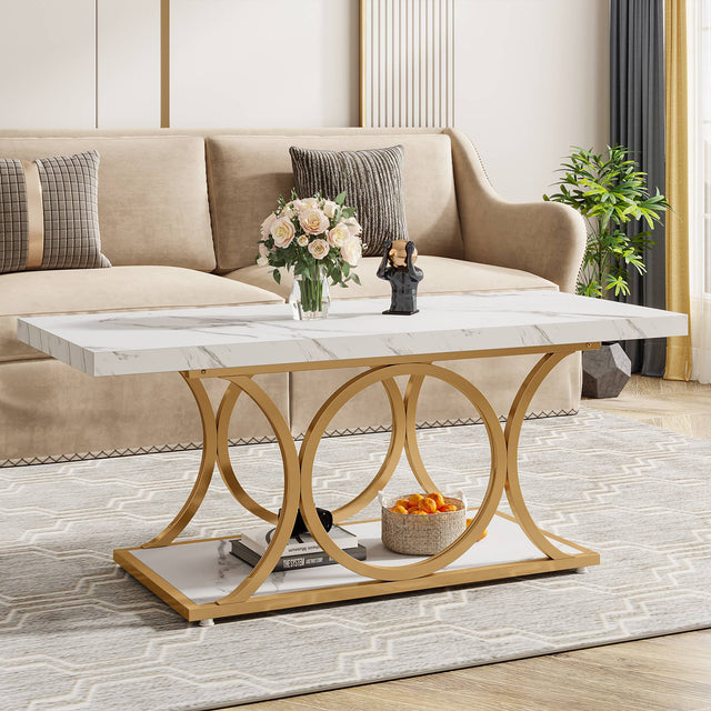 Faux marble rectangle coffee table lifestyle shot living room