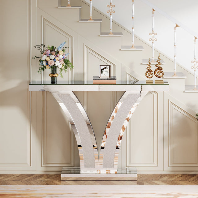 39 inch Mirrored Console Table reflective surface closeup