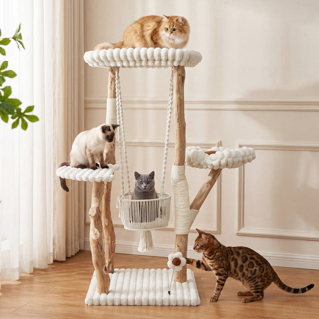 51 inch Solid Wood Cat Tree Swinging Basket Washable Cushion Dangling Toy main