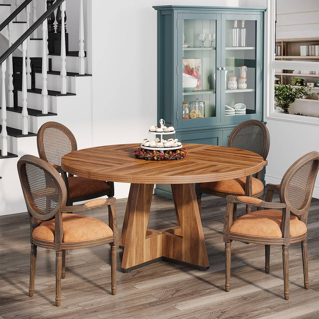 47" Round Dining Table for 4-6, Farmhouse Kitchen Table Table for Dining Room