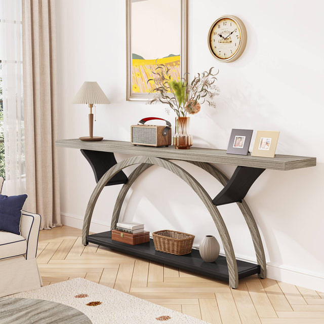 70.9 inch 2-Tier Console Table half moon frame detail