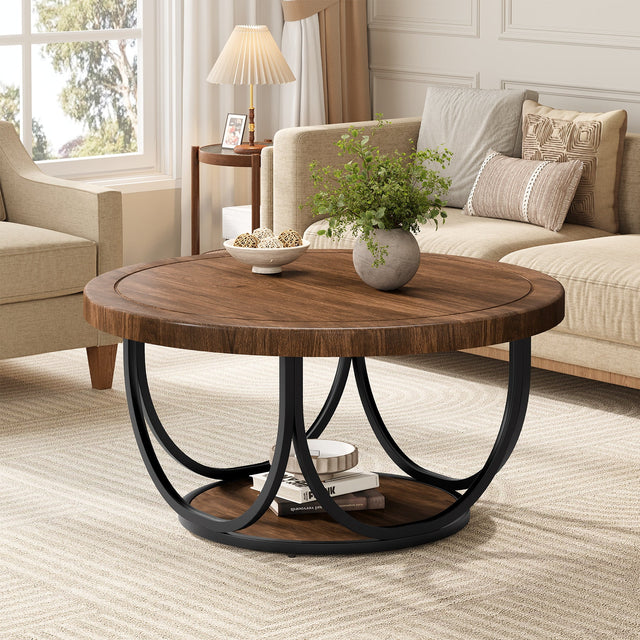 Round coffee table in living room setting