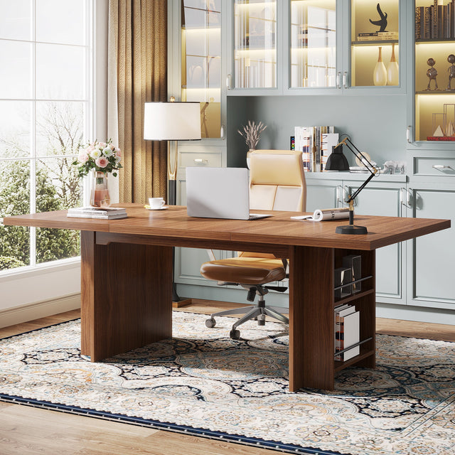63 inch Executive Desk large wood with side storage shelves