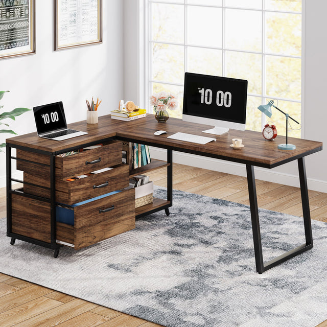 53 inch L-shaped desk file drawer adjustable bar