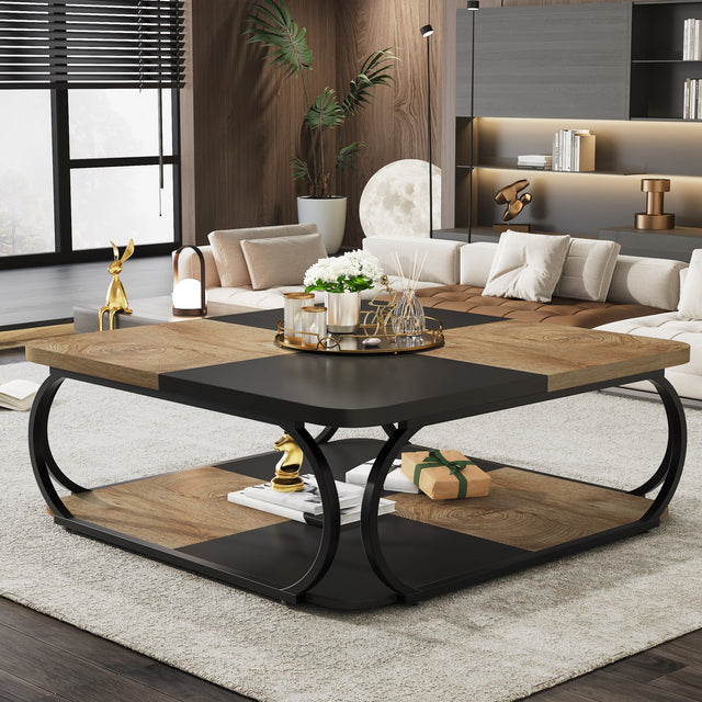 39 inch square coffee table light brown and black variant