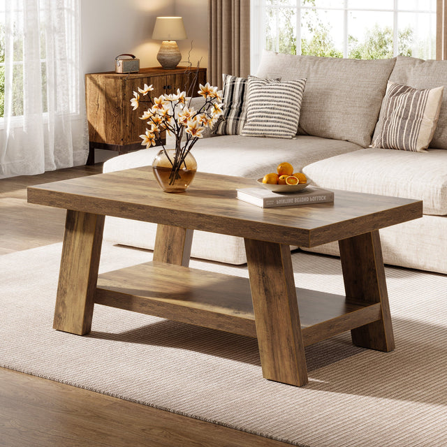 47 inch Farmhouse 2-Tier Coffee Table Brown