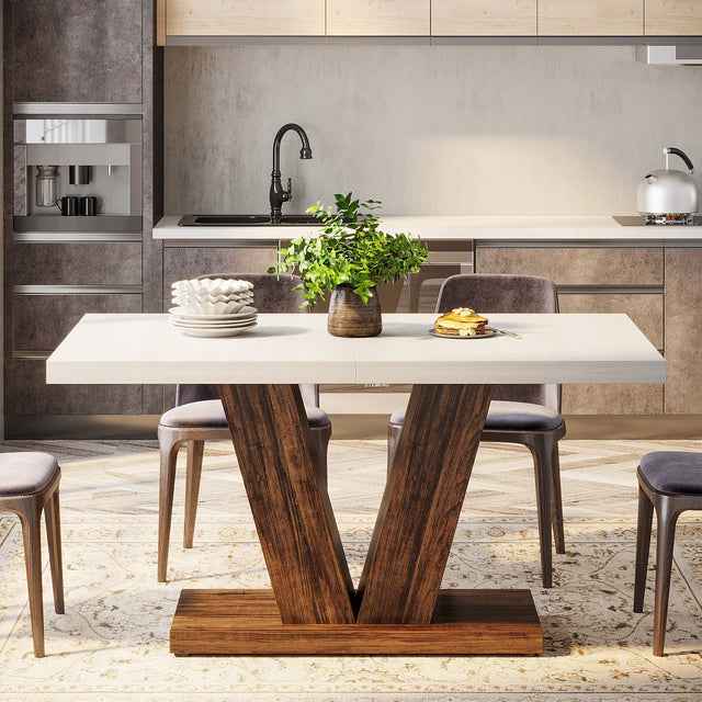 47" Dining Table, Farmhouse Wooden Kitchen Dinner Table with Duty Pedestal