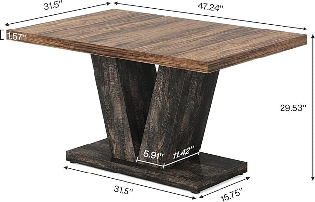 47" Dining Table, Farmhouse Wooden Kitchen Dinner Table with Duty Pedestal