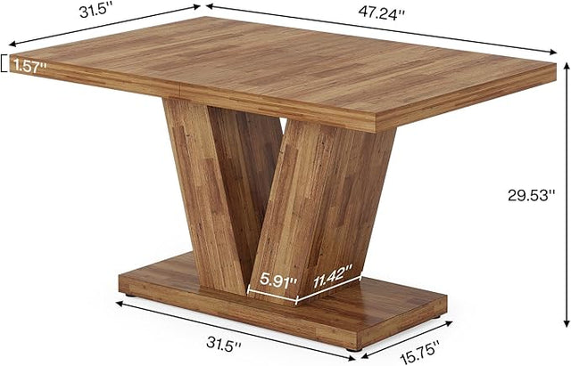 47" Dining Table, Farmhouse Wooden Kitchen Dinner Table with Duty Pedestal