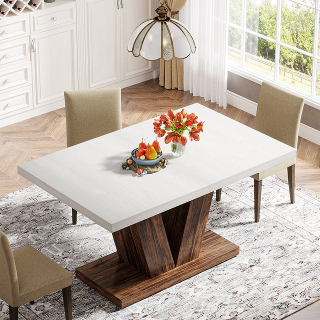 47" Dining Table, Farmhouse Wooden Kitchen Dinner Table with Duty Pedestal