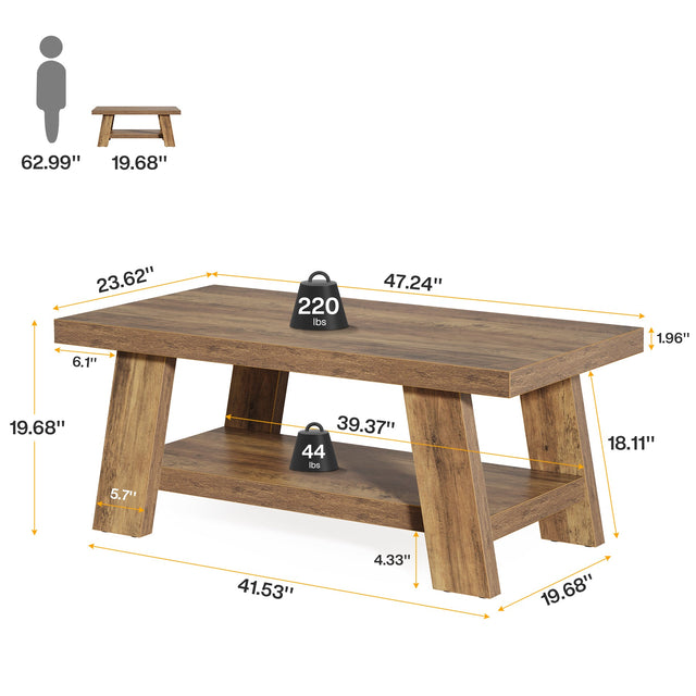 47 inch Farmhouse 2-Tier Coffee Table lifestyle