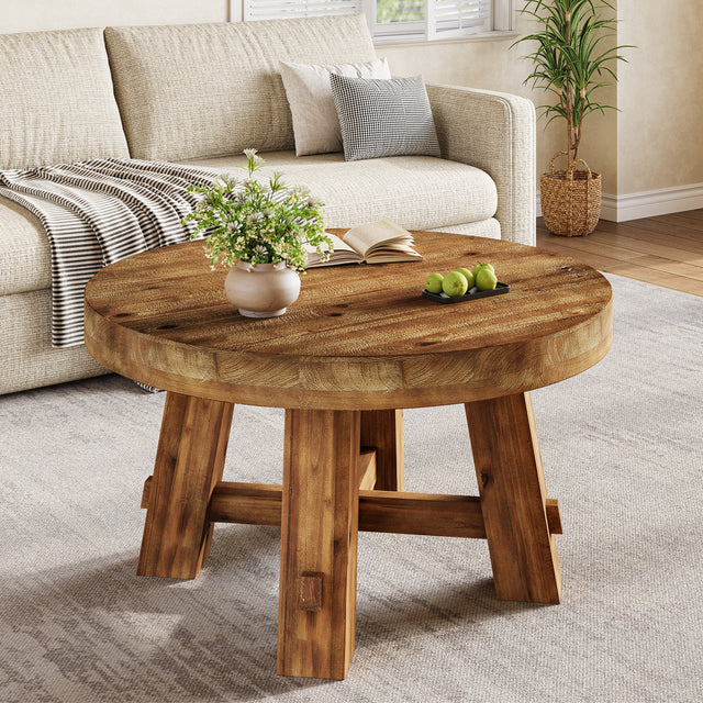 31.5 inch Round Solid Wood Coffee Table top view