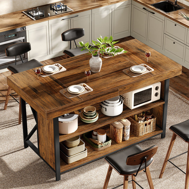 55 inch Kitchen Island 3-tier shelf detail