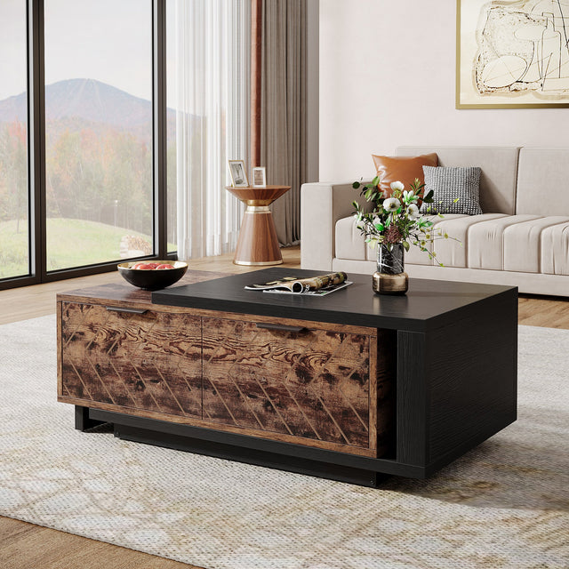Extendable coffee table black and rustic brown variant