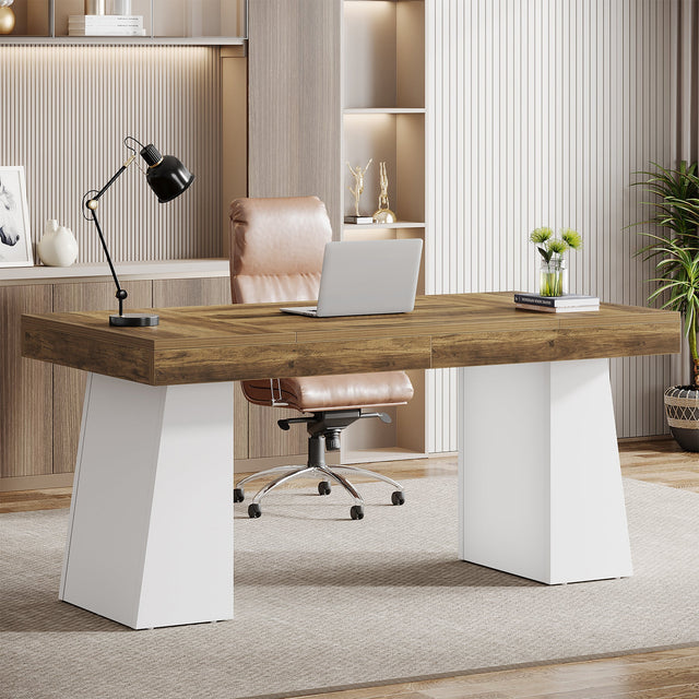 55 inch Executive Desk White Brown color variant