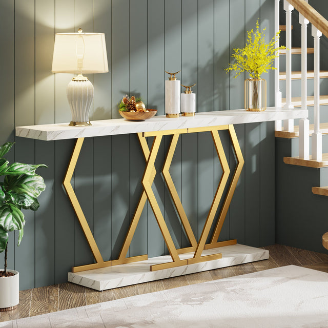 70.9 inch Modern Console Table marble top detail