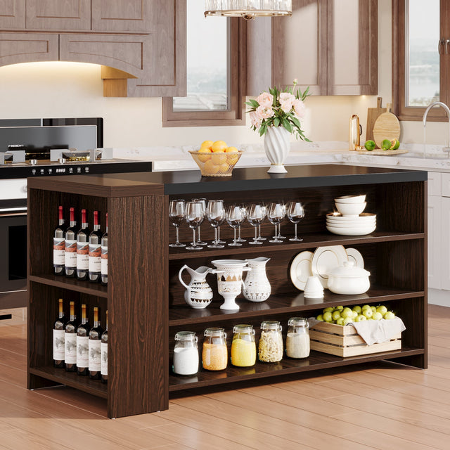 55 inch Coffee Bar Table 5-Tier Kitchen Island Storage Cabinet main
