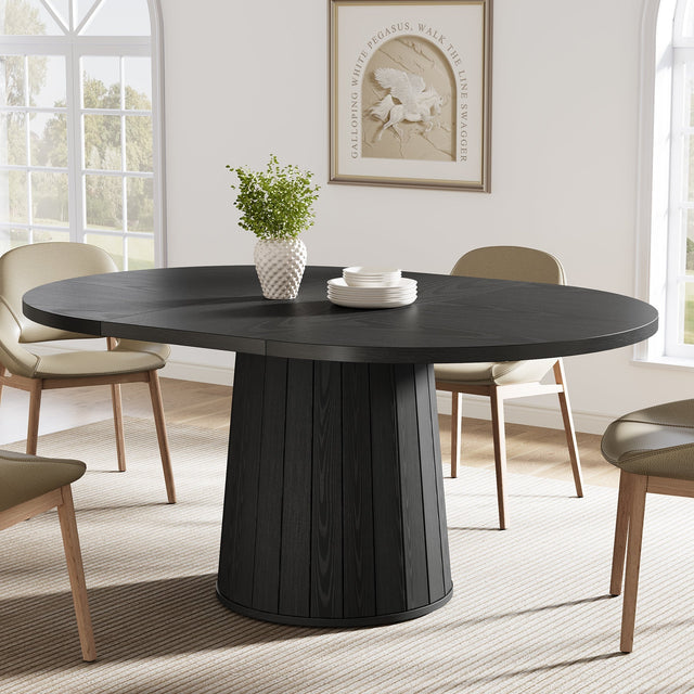 55" Dining Table, Oval Kitchen Dinner Table with Cylindrical Pedestal