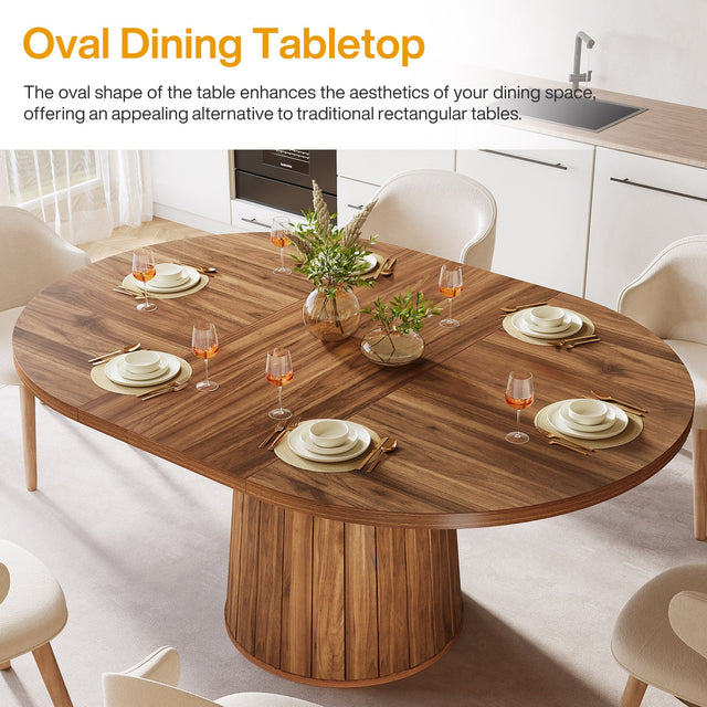 55" Dining Table, Oval Kitchen Dinner Table with Cylindrical Pedestal