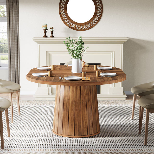55" Dining Table, Oval Kitchen Dinner Table with Cylindrical Pedestal