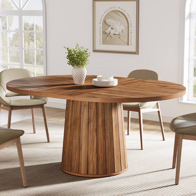 55" Dining Table, Oval Kitchen Dinner Table with Cylindrical Pedestal