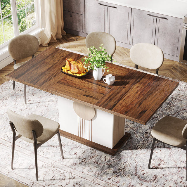 55" Rectangular Dining Table, Farmhouse Wood Kitchen Table for 4 to 6 People
