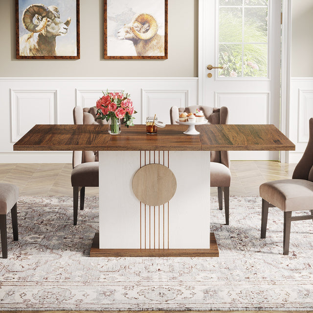 55" Rectangular Dining Table, Farmhouse Wood Kitchen Table for 4 to 6 People