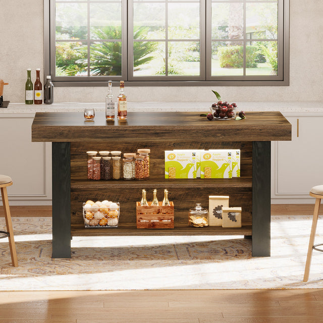 55 inch Farmhouse Kitchen Island 2-tier detail