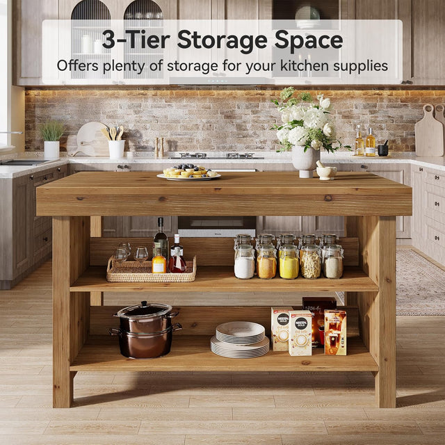 55 inch Wood Kitchen Island shelf storage