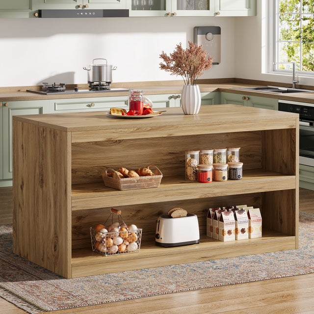59 inch Kitchen Island 3-Tier shelves