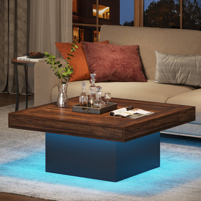 Square coffee table LED light glowing under tabletop