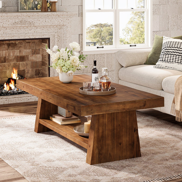 2-Tier Solid Wood Coffee Table tabletop detail
