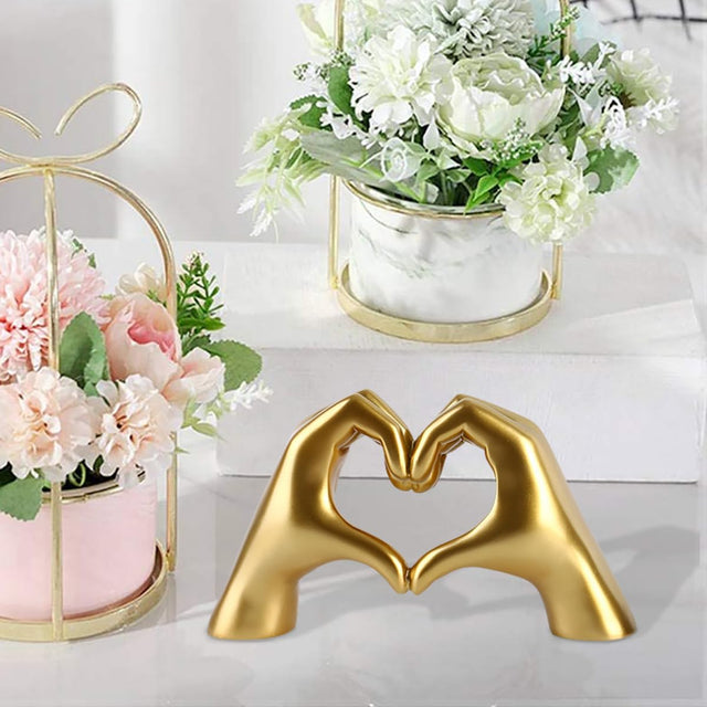 Gold Heart Gesture Statue, Heart Hands Figurine
