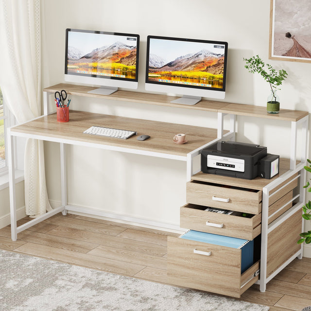 63 inch ergonomic desk Natural White color variant