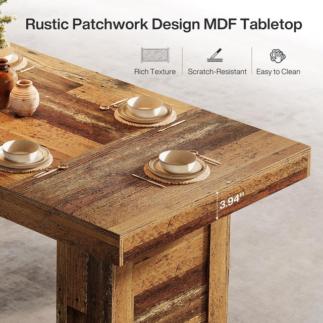 63" Dining Table, Rectangle Farmhouse Kitchen Dinner Table for 6 People