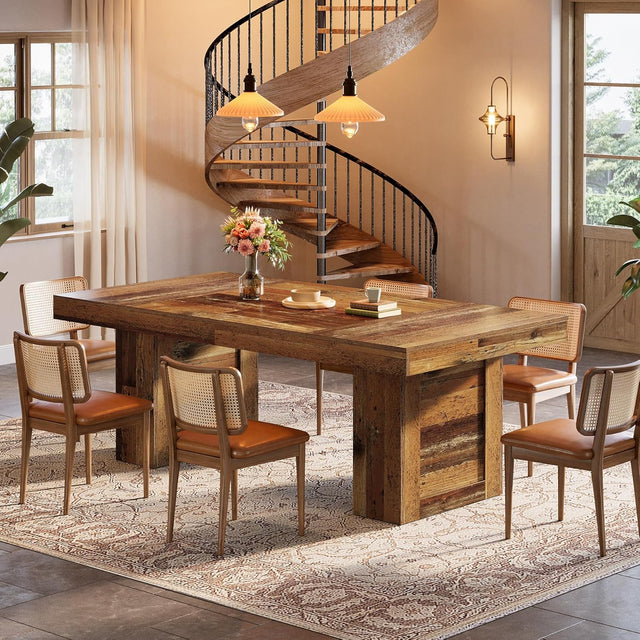 63" Dining Table, Rectangle Farmhouse Kitchen Dinner Table for 6 People