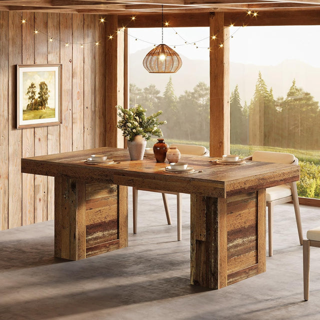 63" Dining Table, Rectangle Farmhouse Kitchen Dinner Table for 6 People